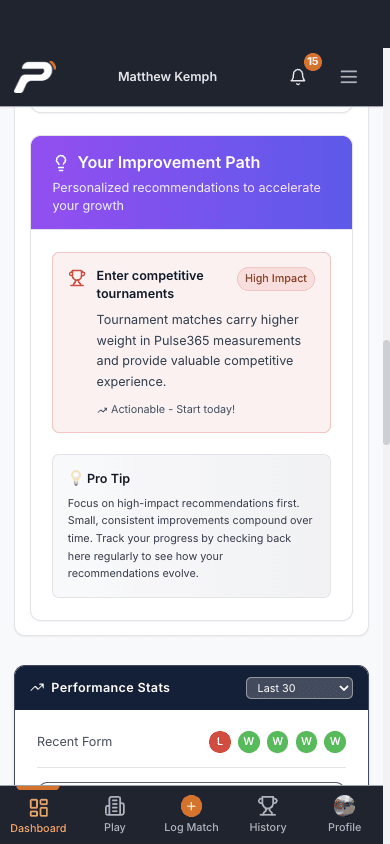 Current Coach365 improvement path and recommendations on the Pickleball365 website